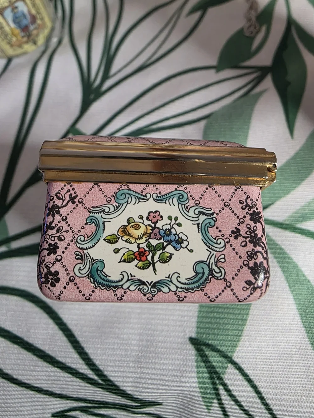 Vintage Halcyon Days Enamels Floral Trinket Box Pink Bilston Battersea England